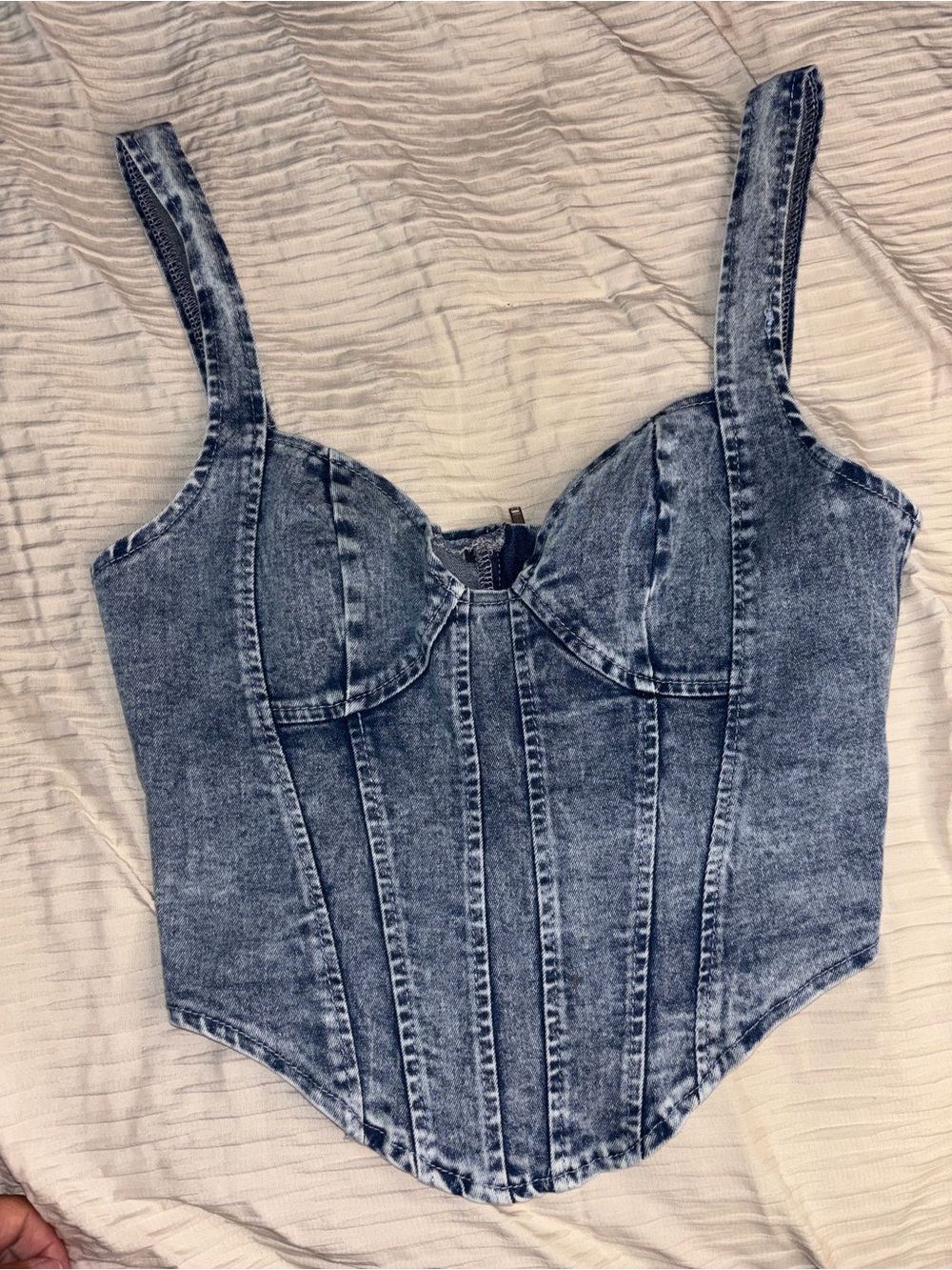 SHEIN Washed Denim Corset Tank Top - Blue